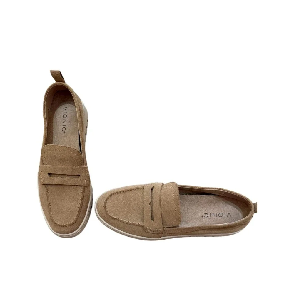Vionic Uptown Suede Penny Loafers Tan Camel Slip On Sneaker Women's 9 Orthopedic